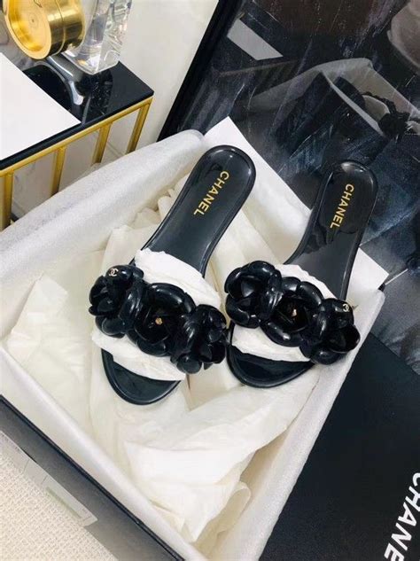 chanel camellia slides|chanel camellia flower flat sandals.